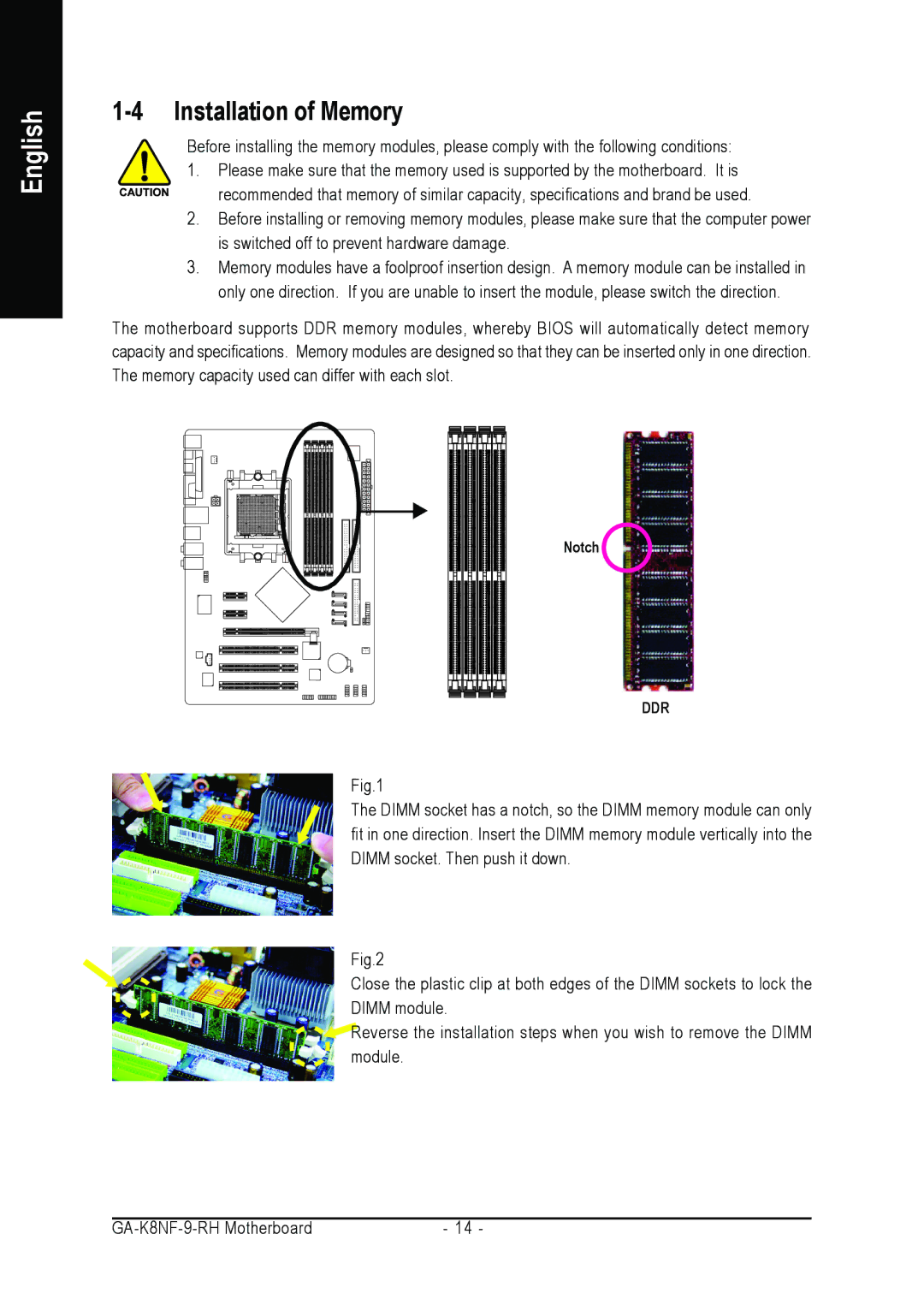 Gigabyte GA-K8NF-9-RH user manual Installation of Memory 