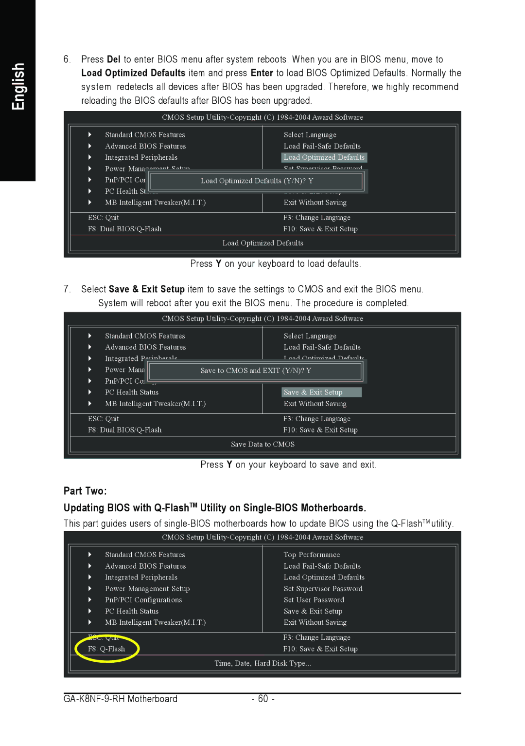 Gigabyte GA-K8NF-9-RH user manual Press Y on your keyboard to save and exit 