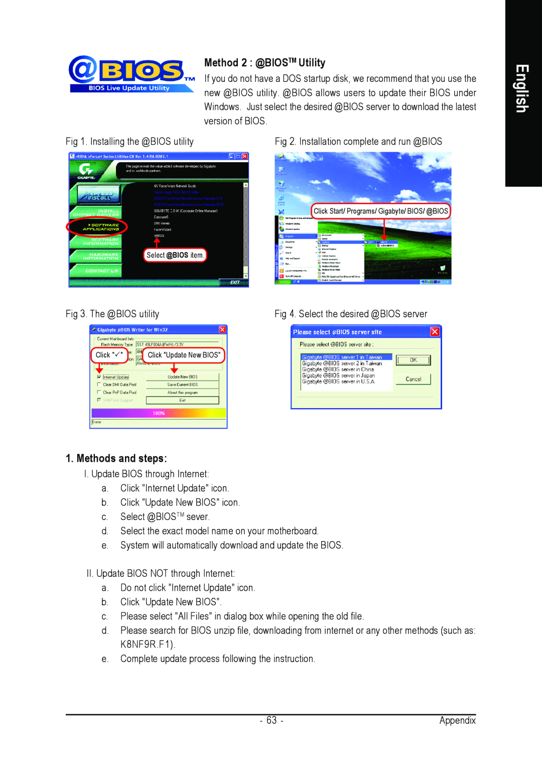 Gigabyte GA-K8NF-9-RH user manual Method 2 @BIOSTM Utility, Methods and steps 