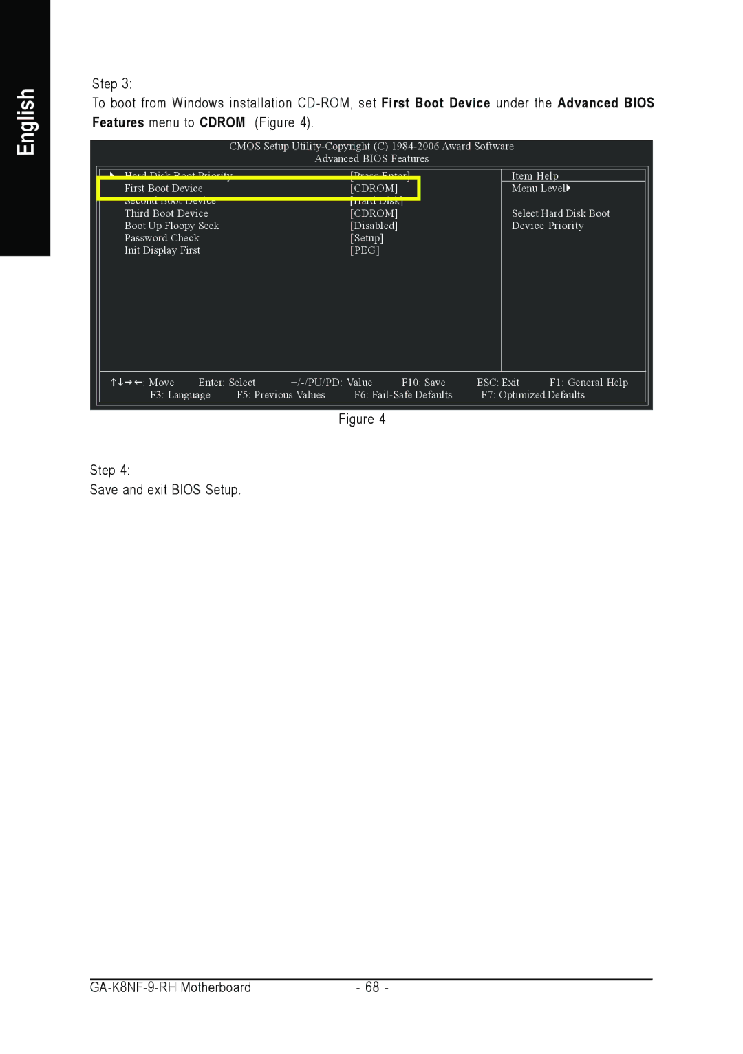 Gigabyte user manual Step Save and exit Bios Setup GA-K8NF-9-RH Motherboard 