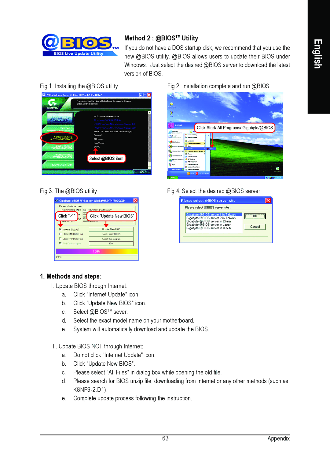 Gigabyte GA-K8NF-9 user manual Method 2 @BIOSTM Utility, Methods and steps 