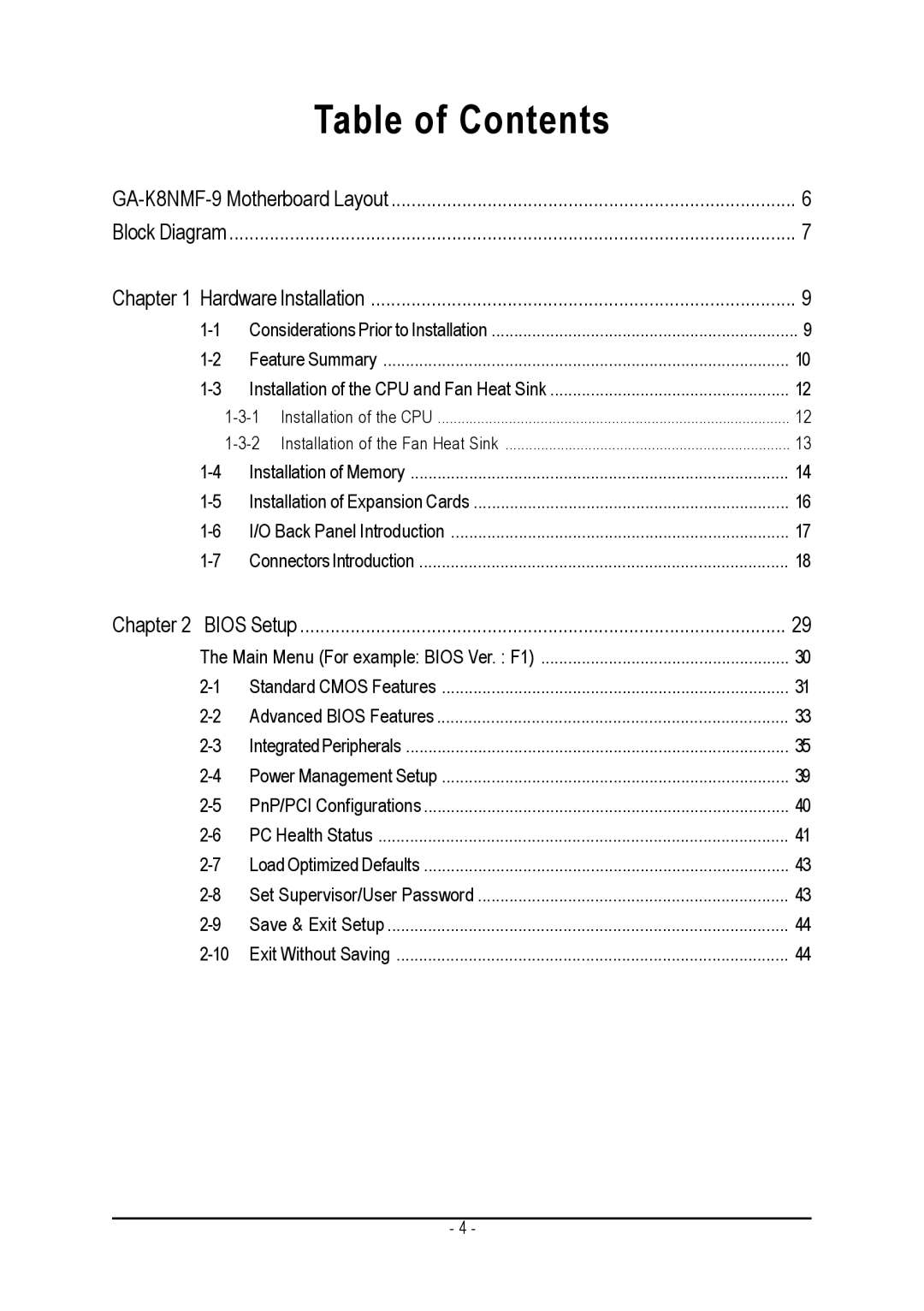 Gigabyte GA-K8NMF-9 user manual Table of Contents 