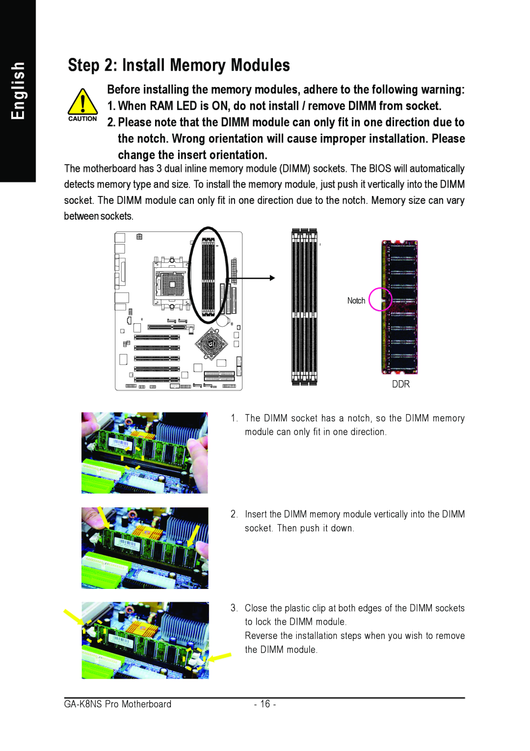 Gigabyte GA-K8NS Pro user manual Install Memory Modules, Ddr 