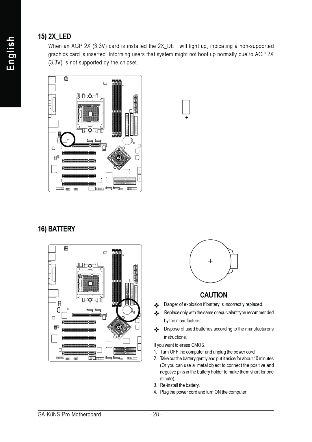 Gigabyte GA-K8NS Pro user manual 15 2XLED, Battery 