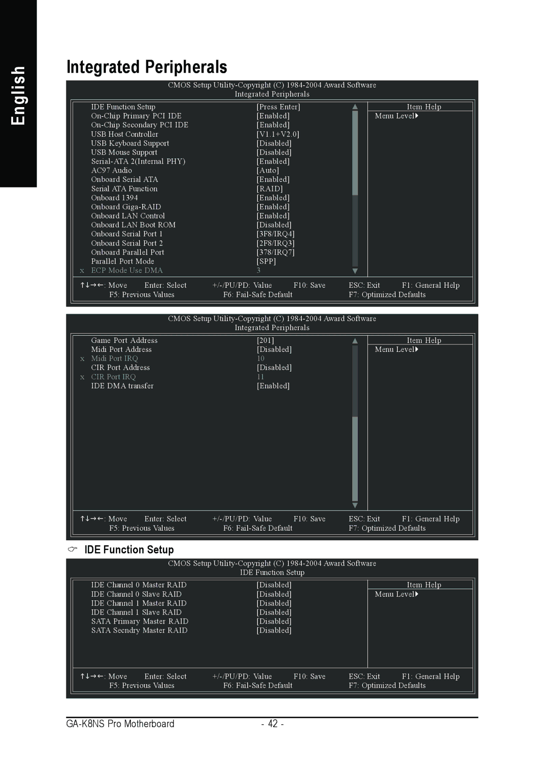 Gigabyte GA-K8NS Pro user manual Integrated Peripherals, IDE Function Setup 