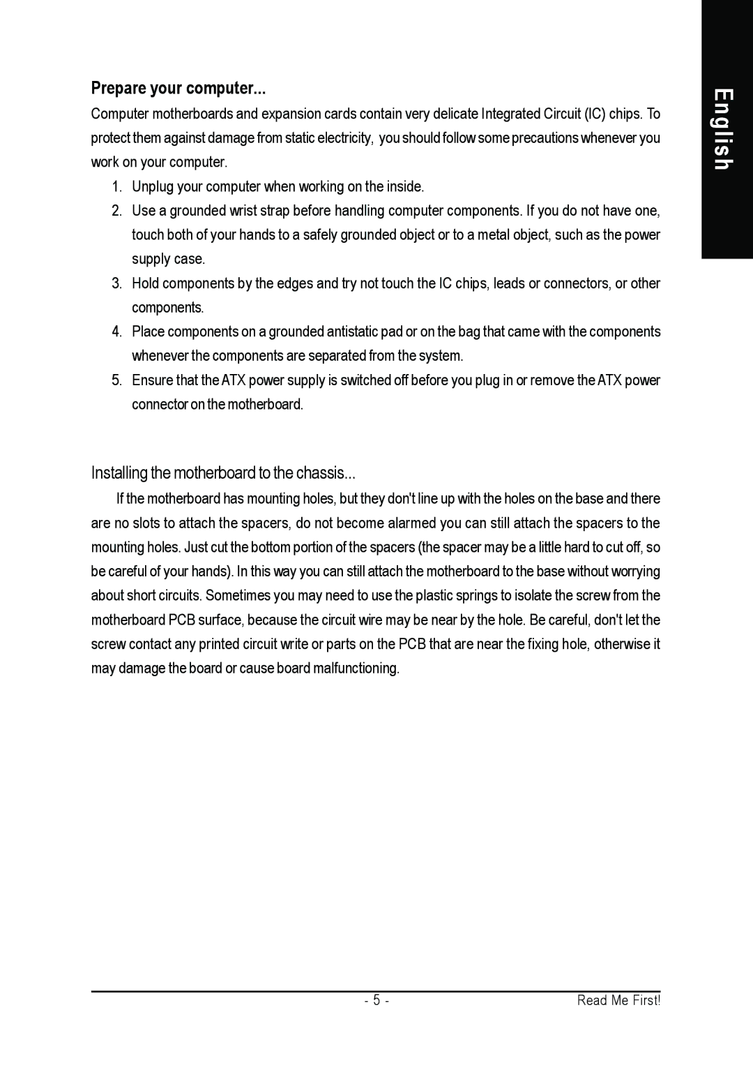 Gigabyte GA-K8NS Pro user manual Prepare your computer, Installing the motherboard to the chassis 