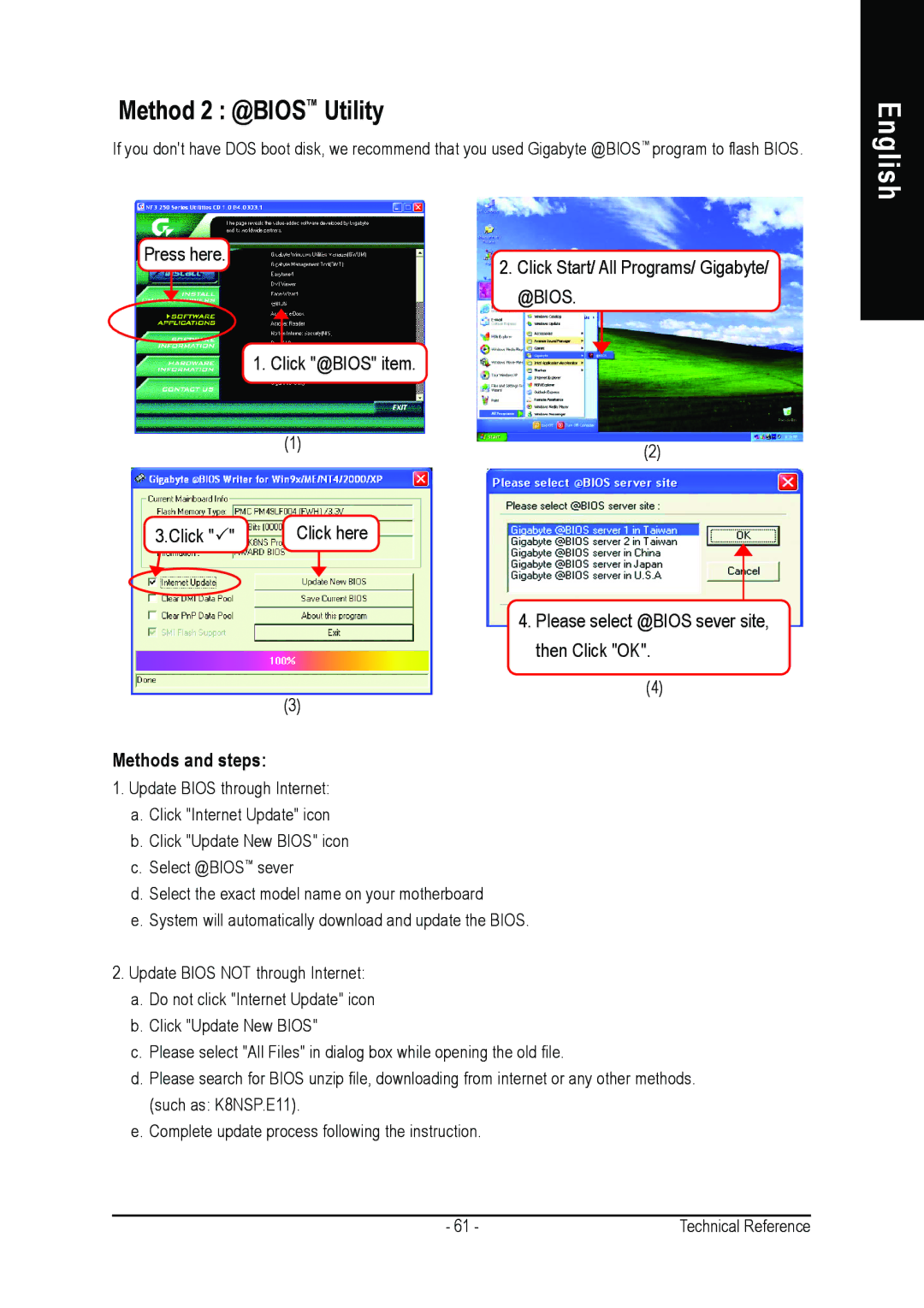 Gigabyte GA-K8NS Pro user manual Method 2 @BIOS Utility, Methods and steps 