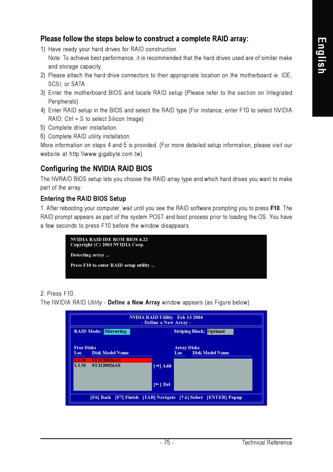 Gigabyte GA-K8NS ULTRA-939 user manual Configuring the Nvidia RAID Bios, Entering the RAID Bios Setup 