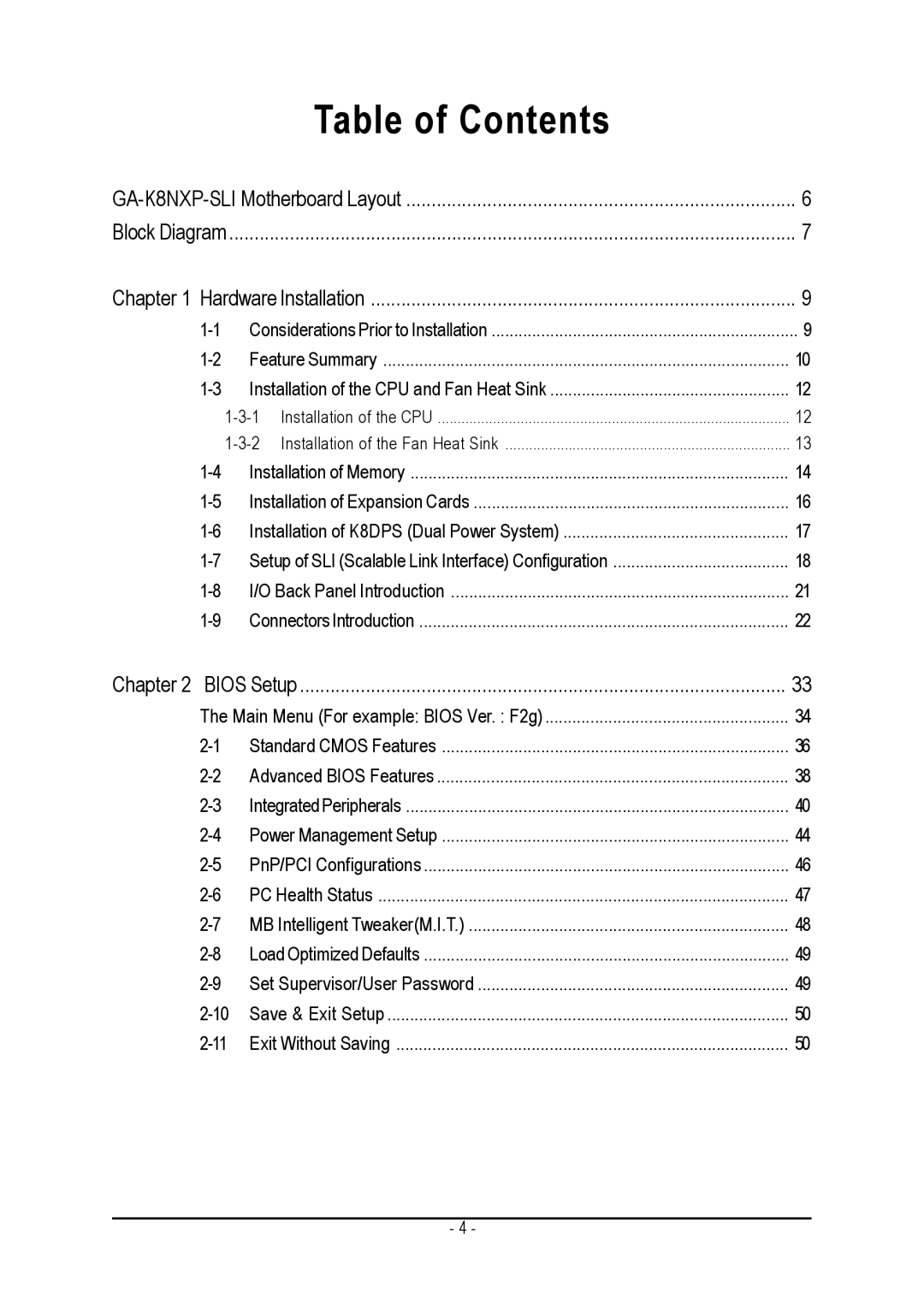 Gigabyte GA-K8NXP-SLI user manual Table of Contents 