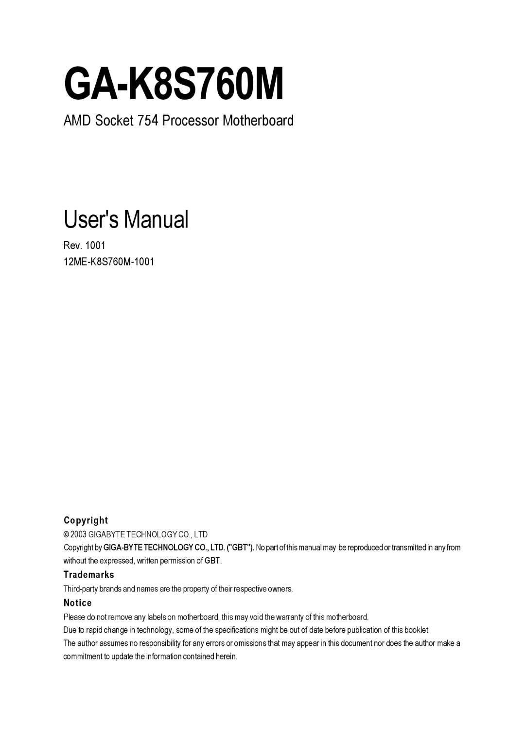 Gigabyte GA-K8S760M user manual 