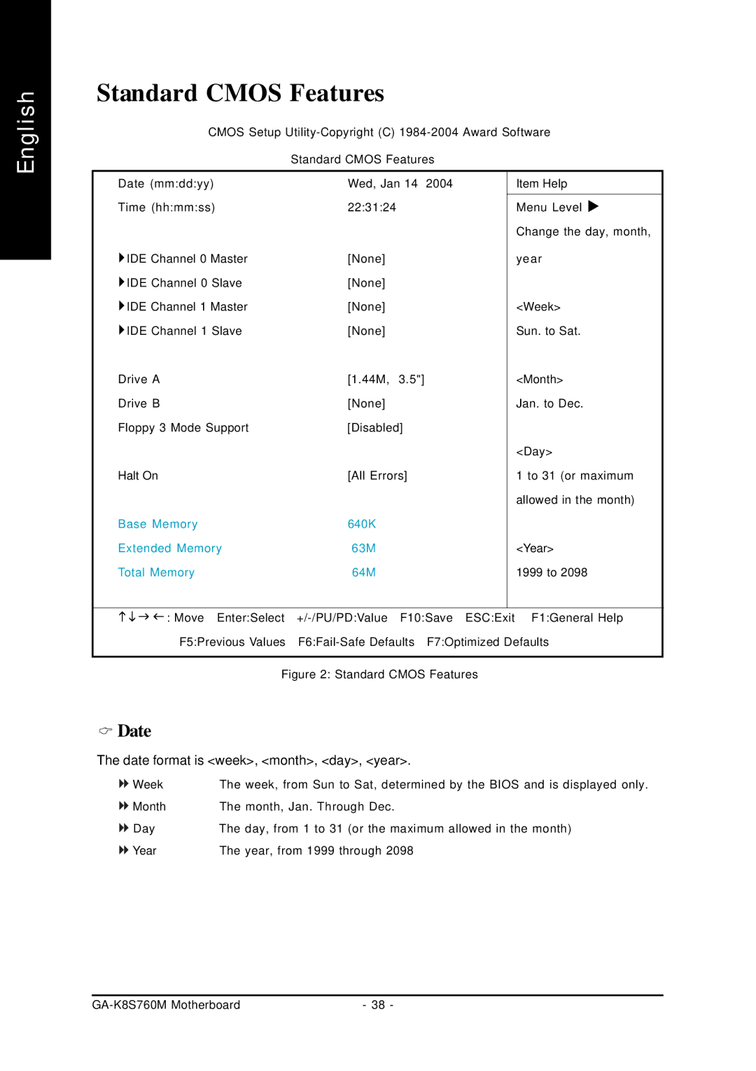 Gigabyte GA-K8S760M user manual Standard Cmos Features, Date 