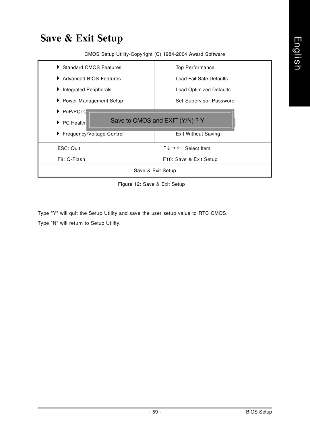 Gigabyte GA-K8S760M user manual Save & Exit Setup, Save to Cmos and Exit Y/N ? Y 