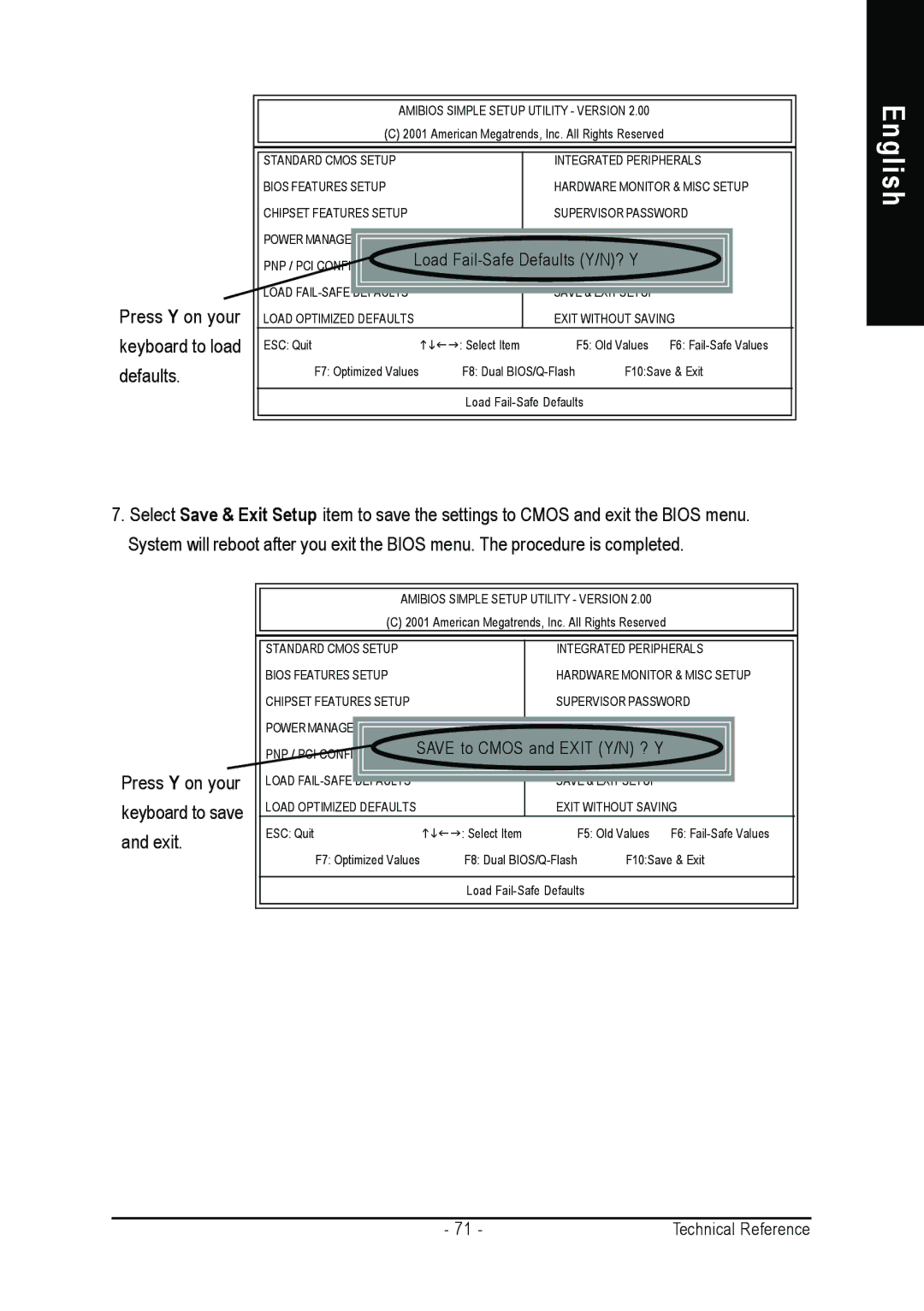 Gigabyte GA-K8S760M user manual Press Y on your keyboard to load defaults 