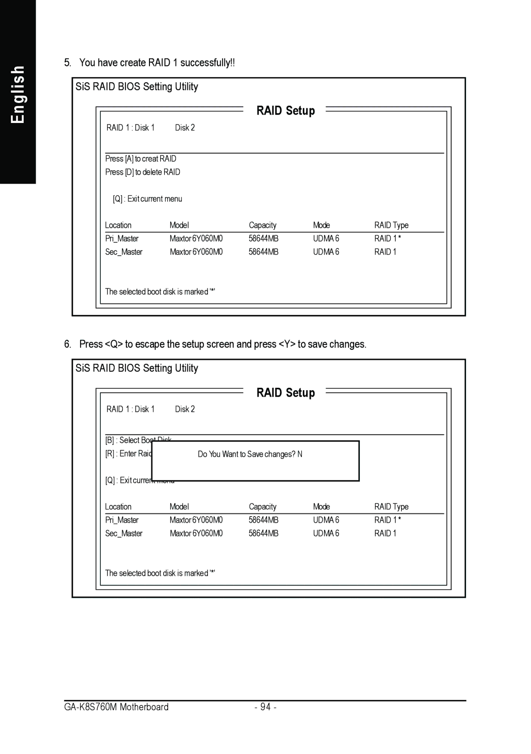 Gigabyte GA-K8S760M user manual RAID 1 Disk 