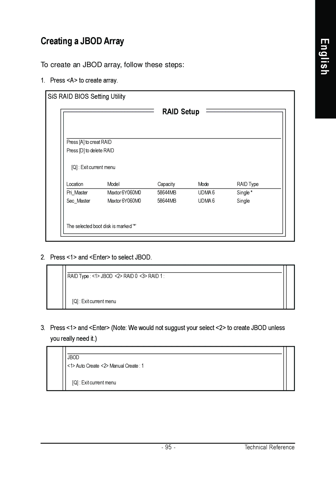 Gigabyte GA-K8S760M user manual Creating a Jbod Array 