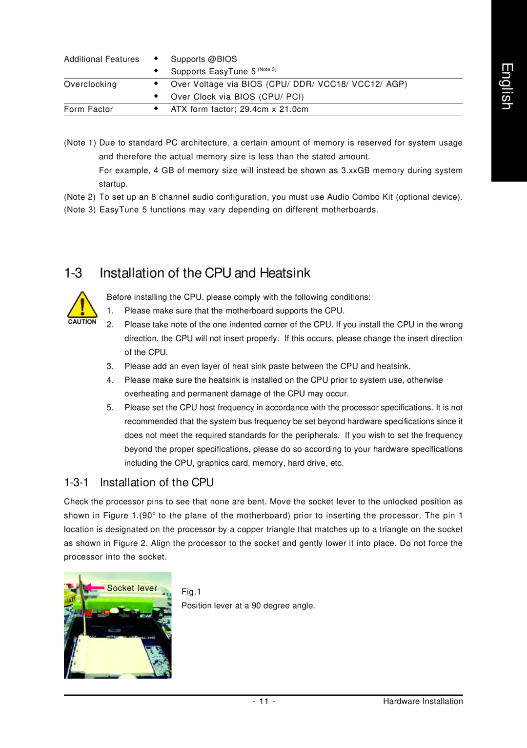 Gigabyte GA-K8U-939 user manual Installation of the CPU and Heatsink 