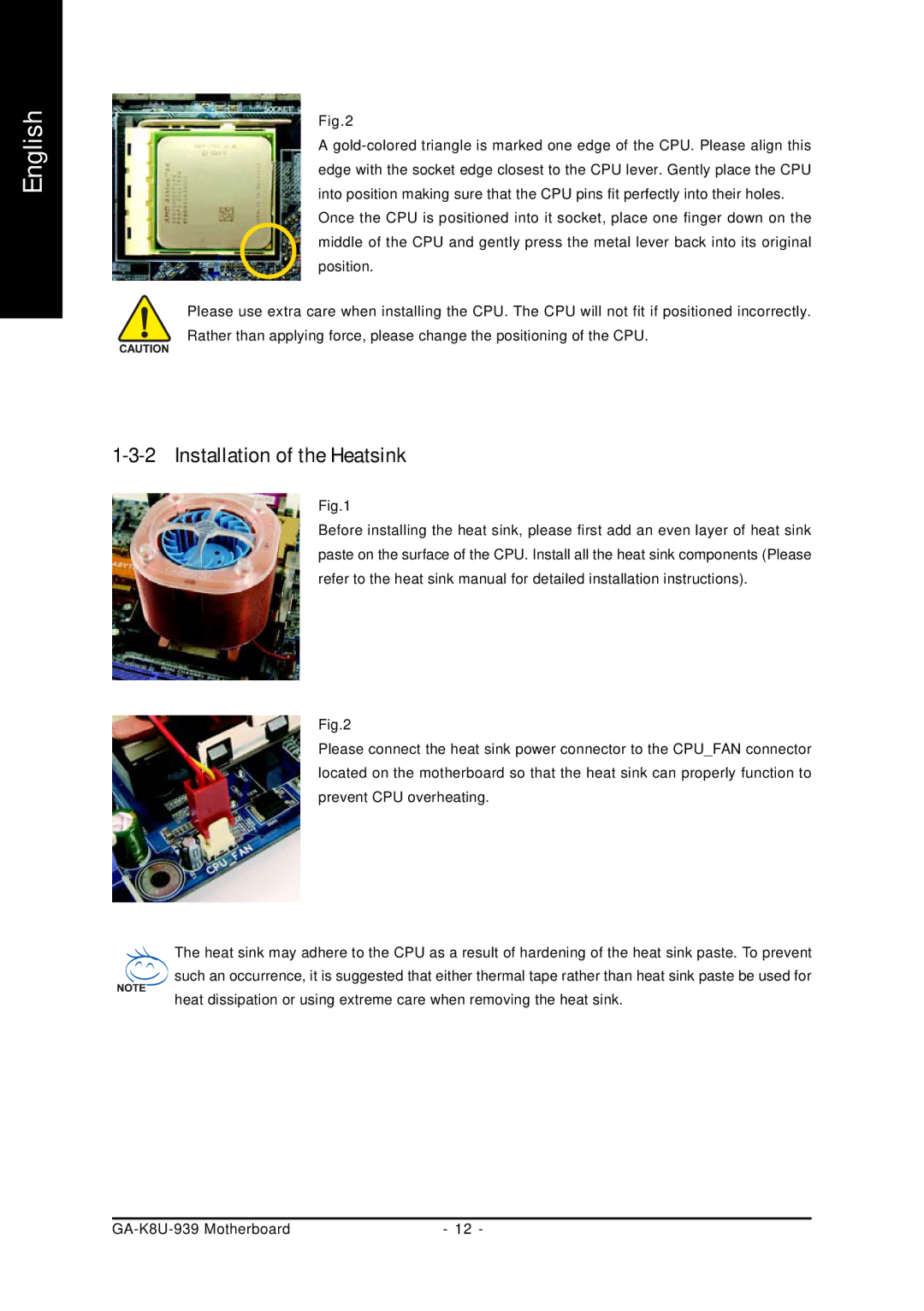 Gigabyte GA-K8U-939 user manual Installation of the Heatsink 