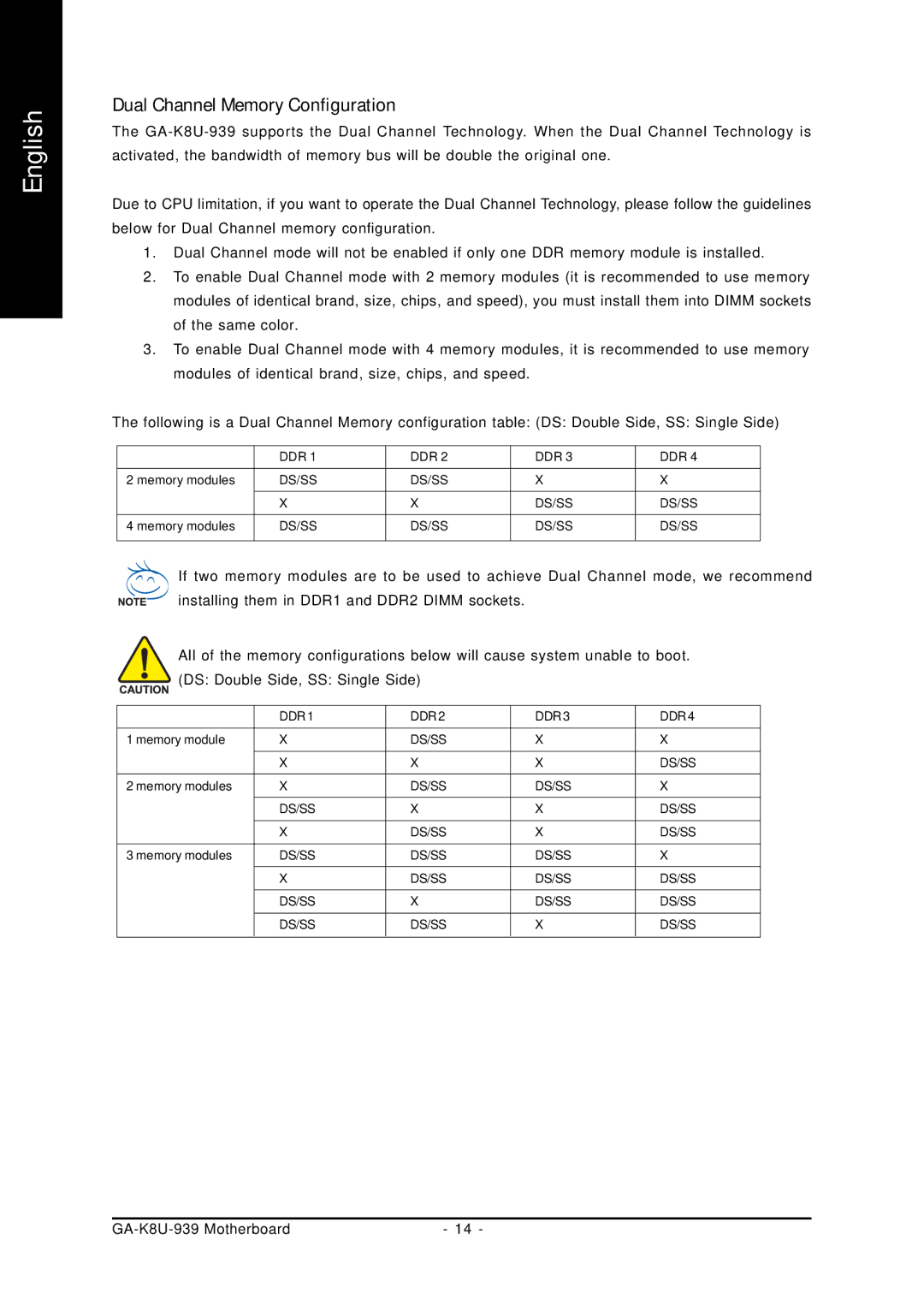 Gigabyte GA-K8U-939 user manual Dual Channel Memory Configuration 