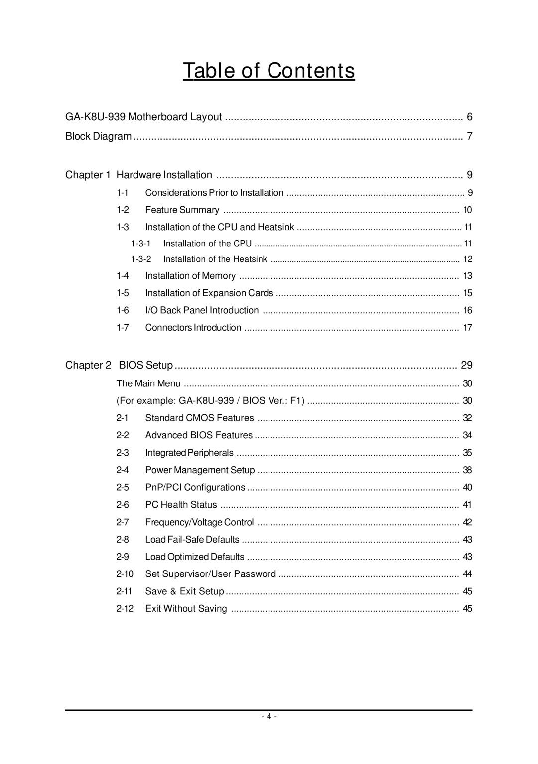 Gigabyte GA-K8U-939 user manual Table of Contents 