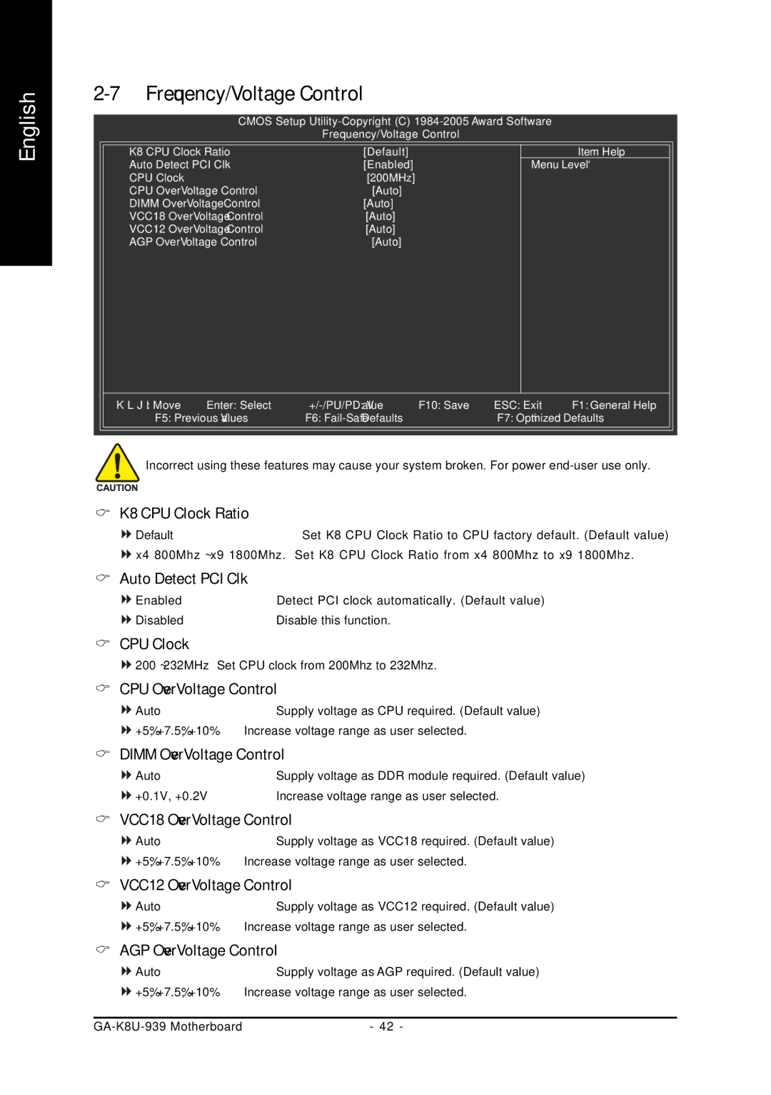 Gigabyte GA-K8U-939 user manual Frequency/Voltage Control 