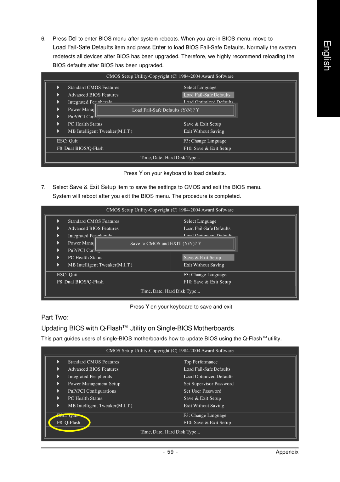 Gigabyte GA-K8U-939 user manual Press Y on your keyboard to save and exit 