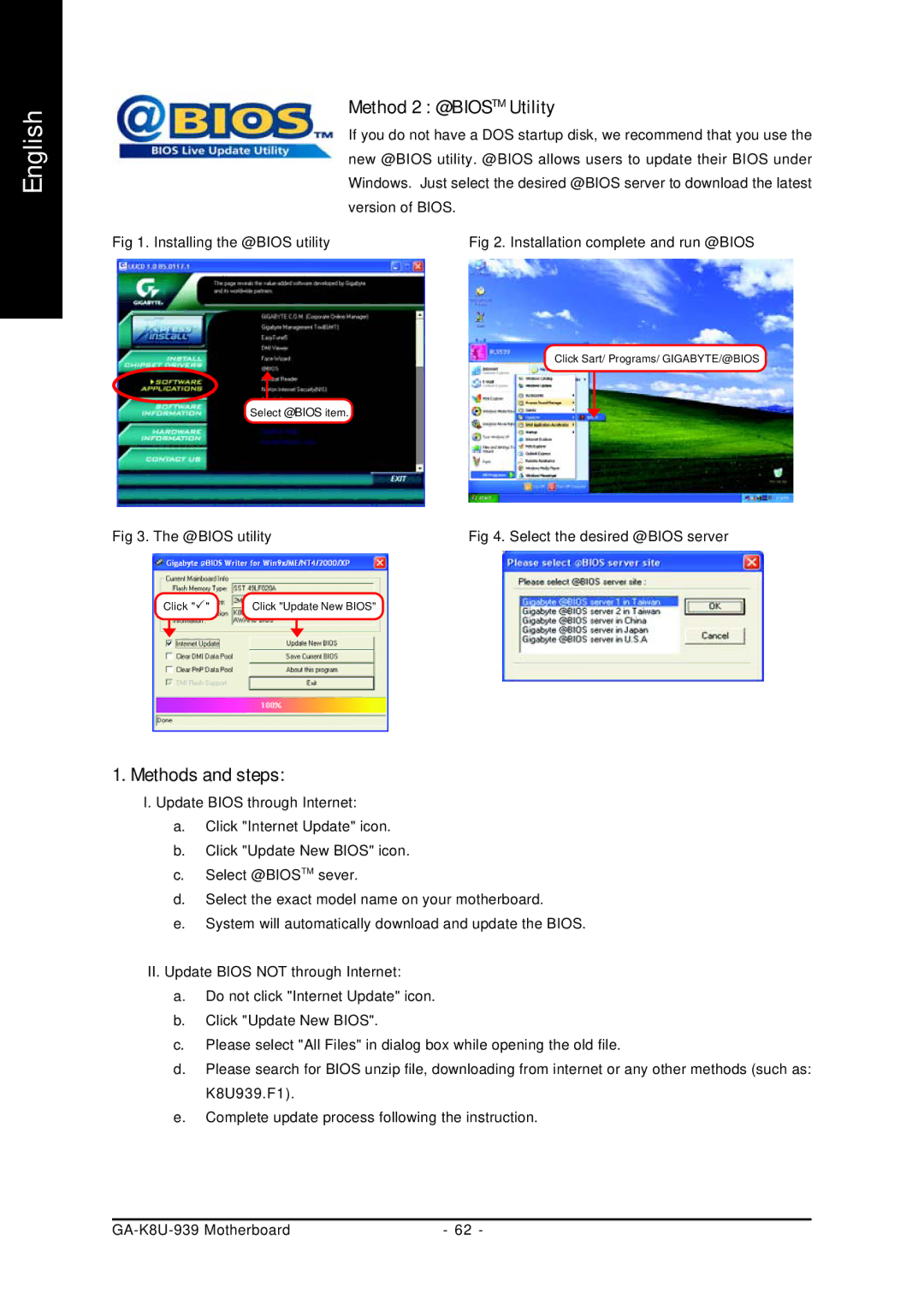 Gigabyte GA-K8U-939 user manual Method 2 @BIOSTM Utility, Methods and steps 