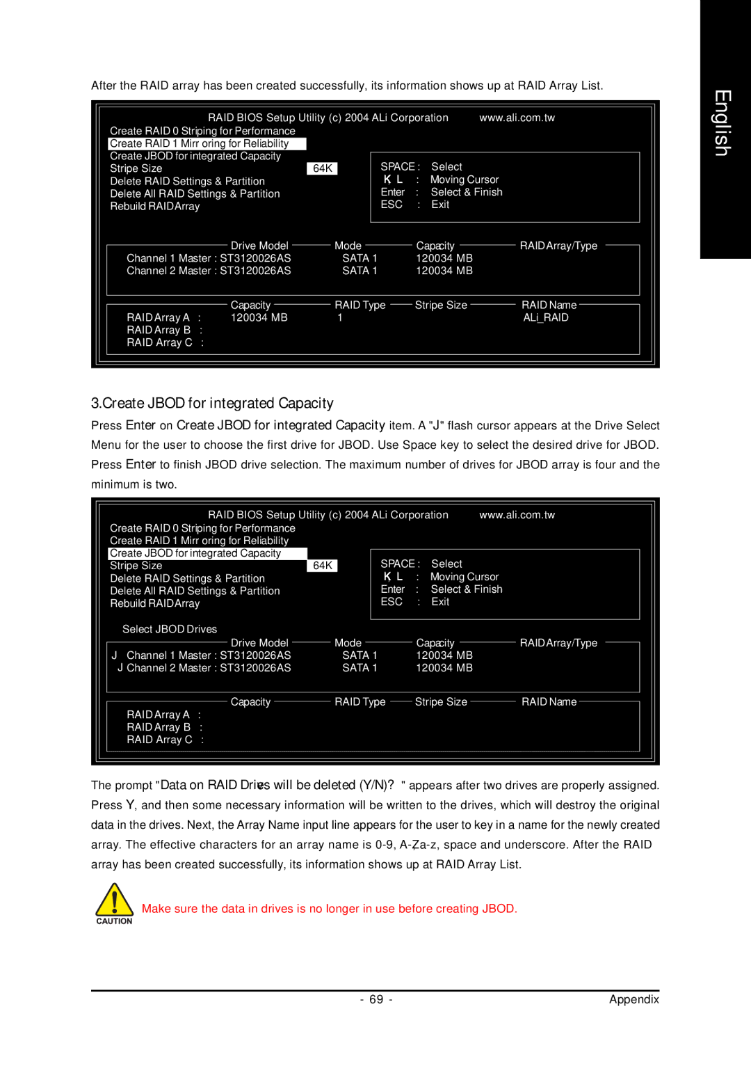 Gigabyte GA-K8U-939 user manual Create Jbod for integrated Capacity 