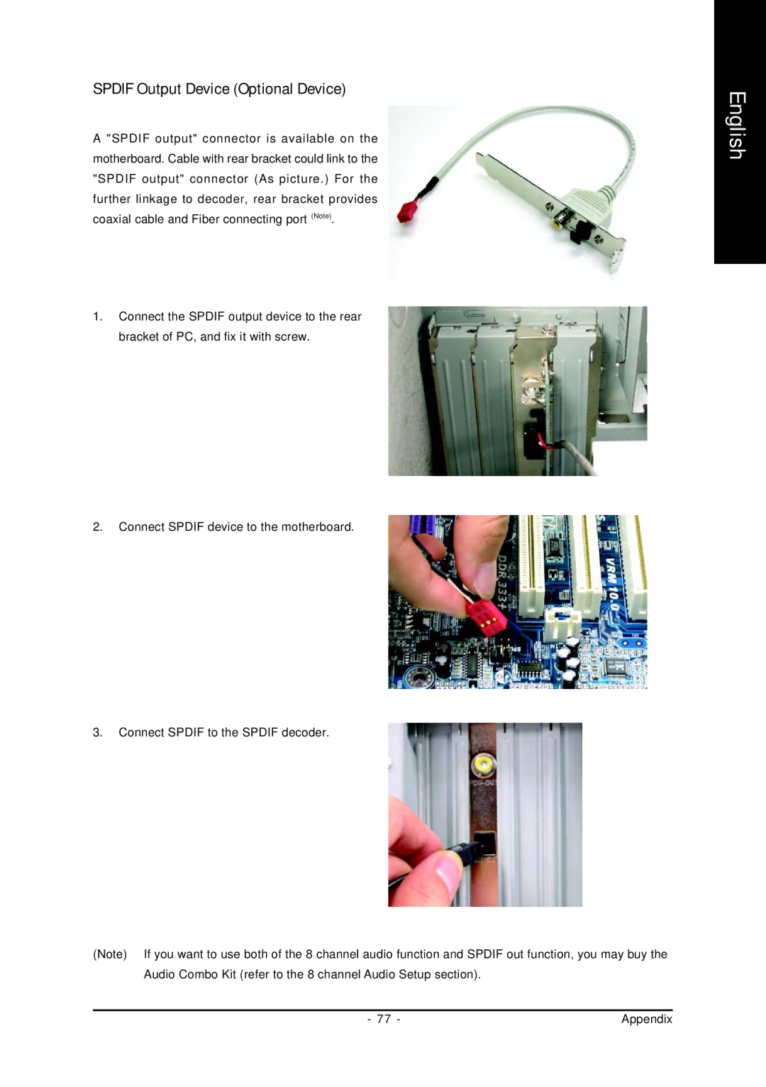 Gigabyte GA-K8U-939 user manual Spdif Output Device Optional Device 