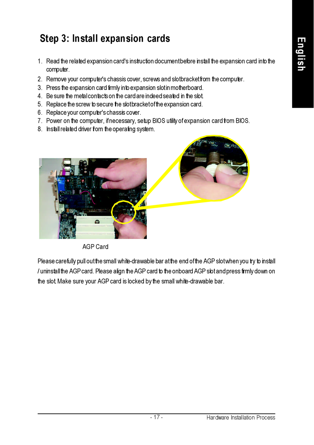 Gigabyte GA-K8VM800M user manual Install expansion cards 