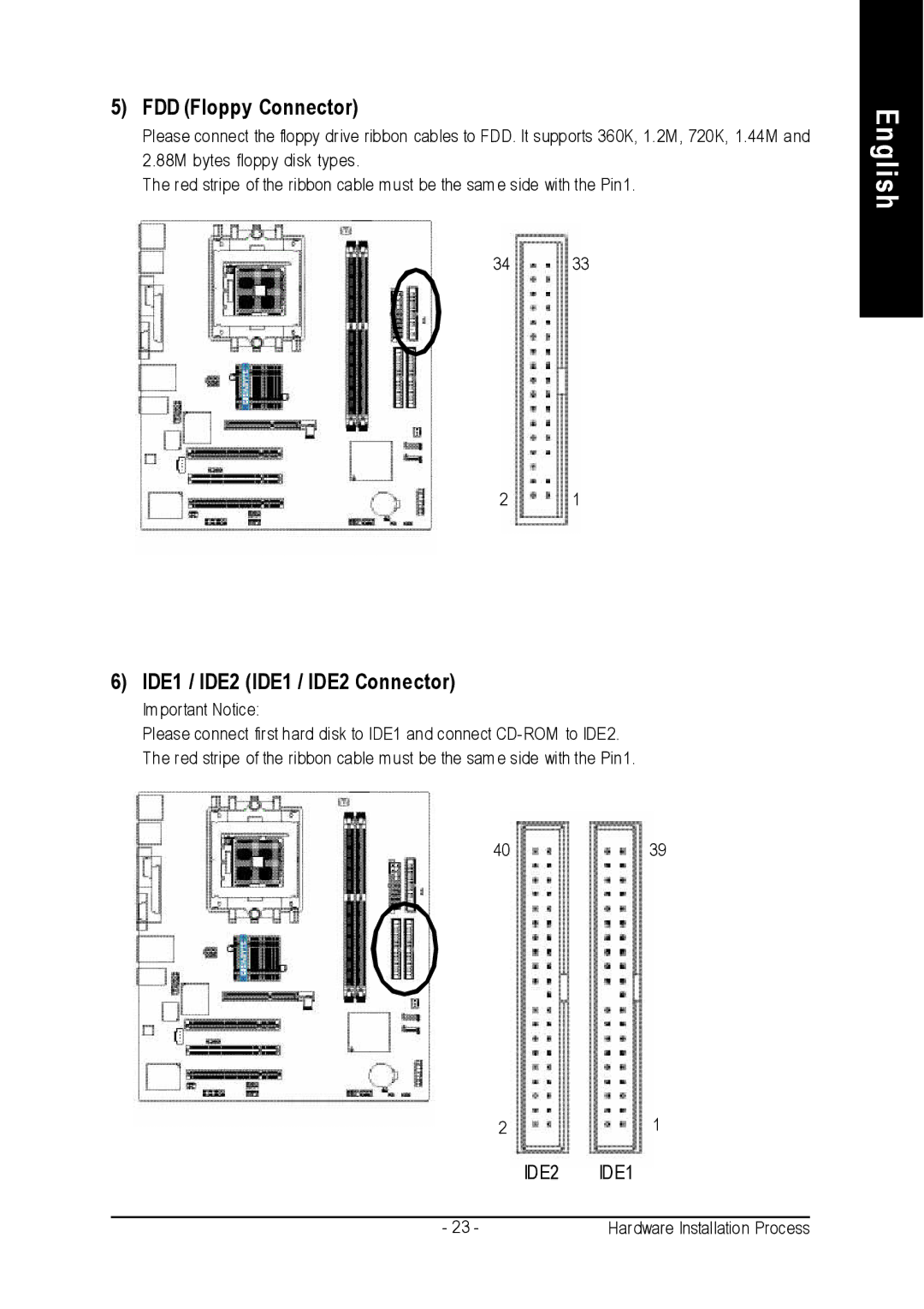 Gigabyte GA-K8VM800M user manual FDD Floppy Connector 