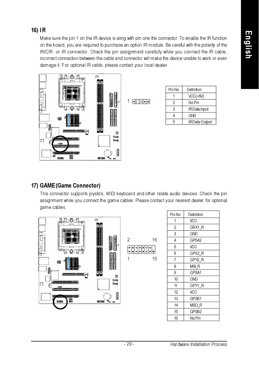 Gigabyte GA-K8VM800M user manual 16 I R, GAMEGame Connector 