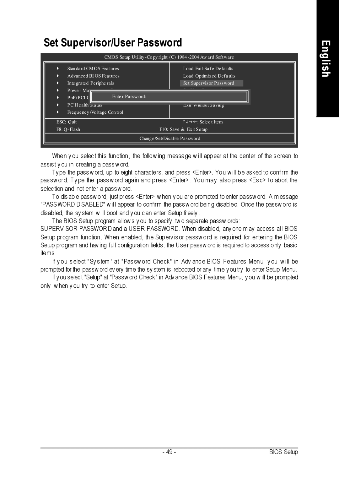 Gigabyte GA-K8VM800M user manual Set Supervisor/User Password 