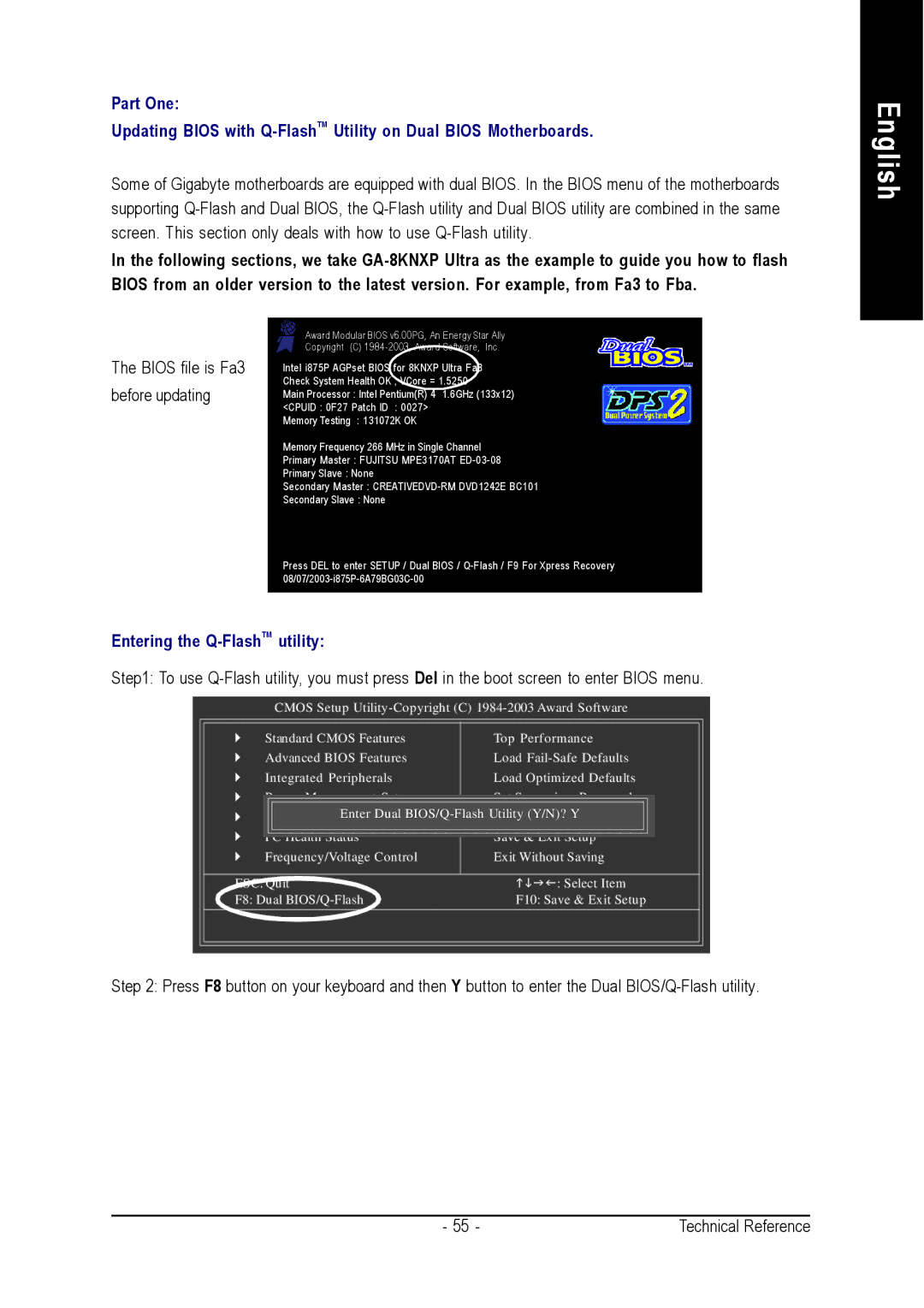 Gigabyte GA-K8VM800M user manual Entering the Q-FlashTMutility 