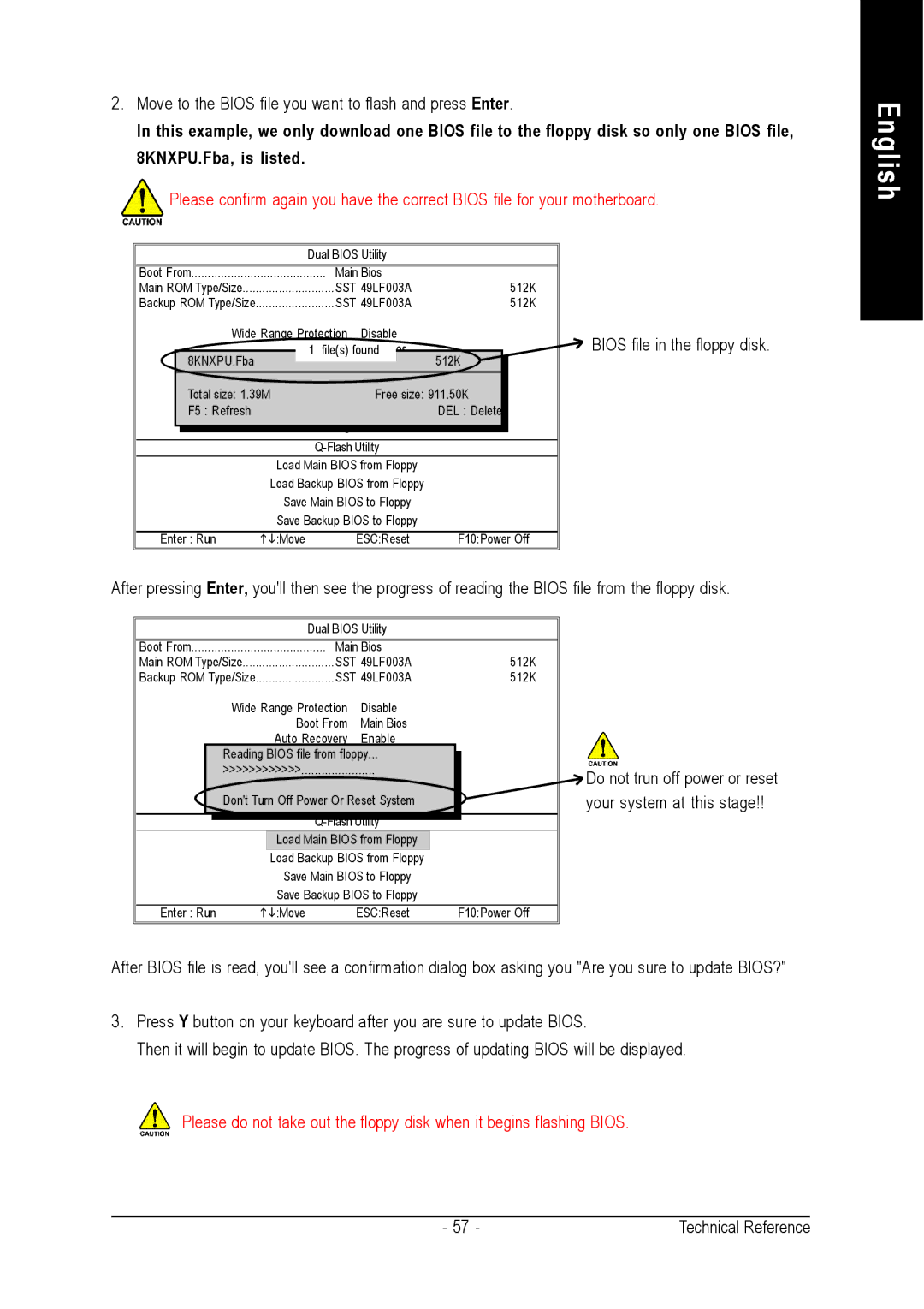 Gigabyte GA-K8VM800M user manual Move to the Bios file you want to flash and press Enter 