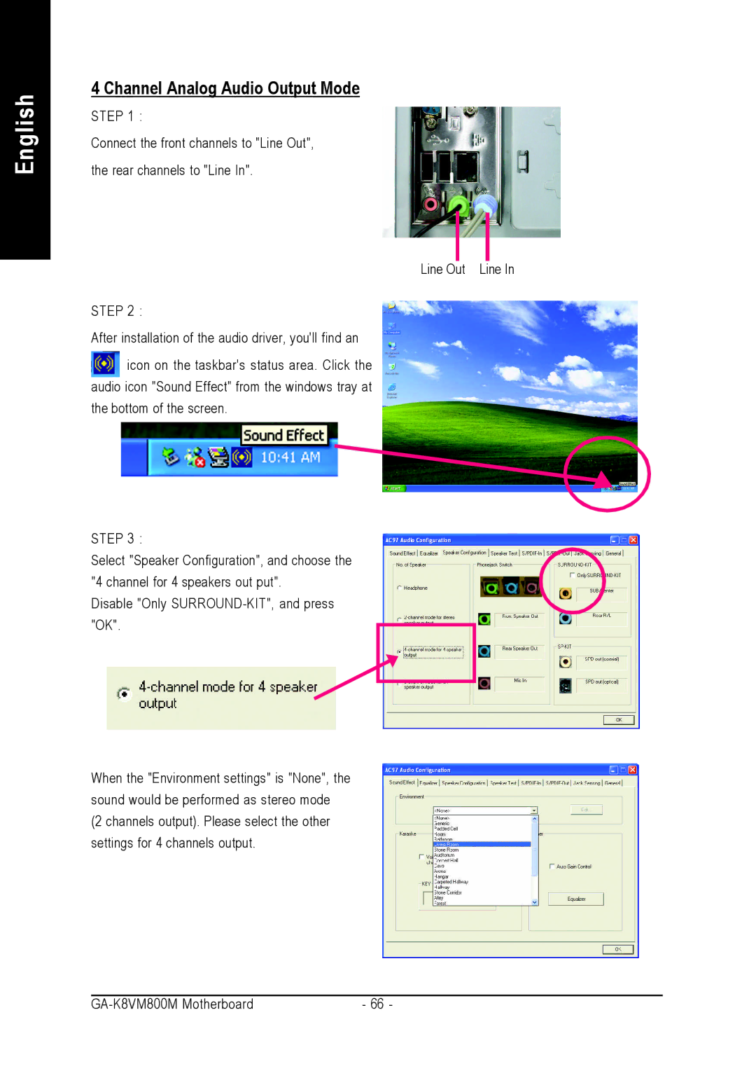 Gigabyte GA-K8VM800M user manual Channel Analog Audio Output Mode 