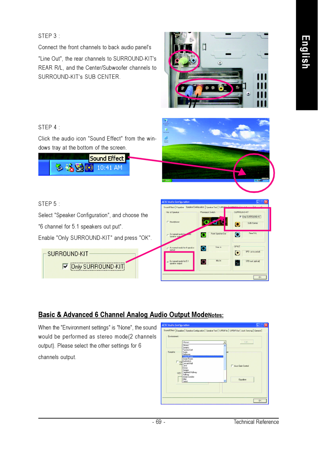 Gigabyte GA-K8VM800M user manual Basic & Advanced 6 Channel Analog Audio Output ModeNotes 