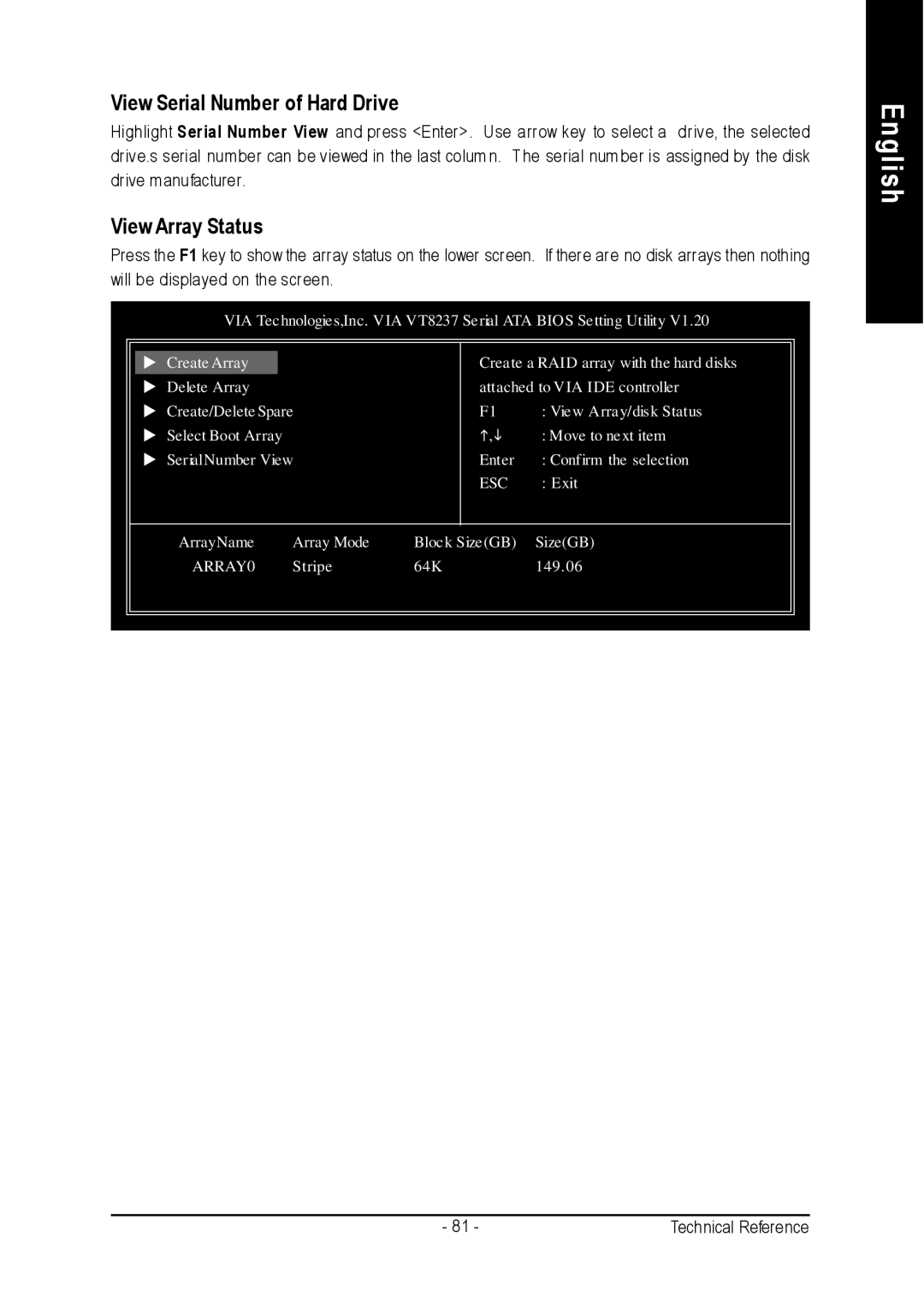 Gigabyte GA-K8VM800M user manual View Serial Number of Hard Drive, View Array Status 