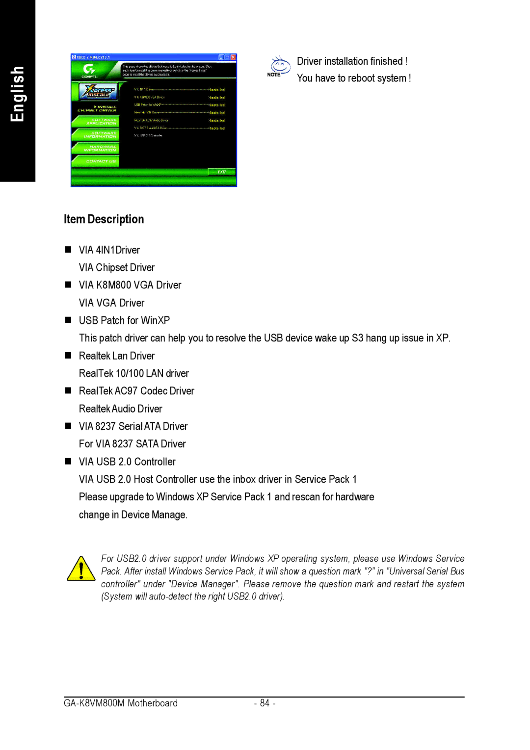 Gigabyte GA-K8VM800M user manual Item Description 