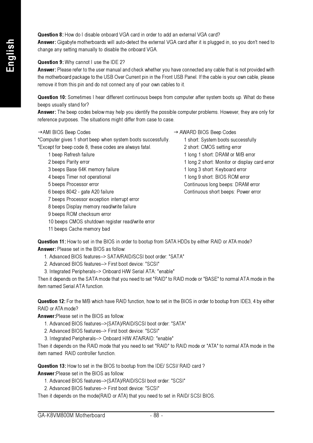 Gigabyte GA-K8VM800M user manual Long 2 short Monitor or display card error 