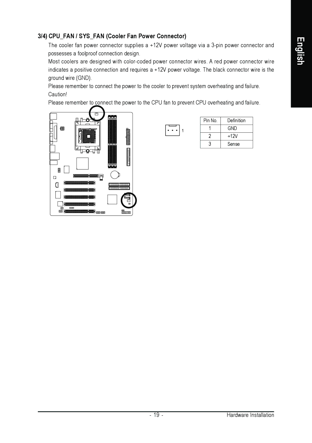 Gigabyte GA-K8VT800-RH user manual Cpufan / Sysfan Cooler Fan Power Connector 