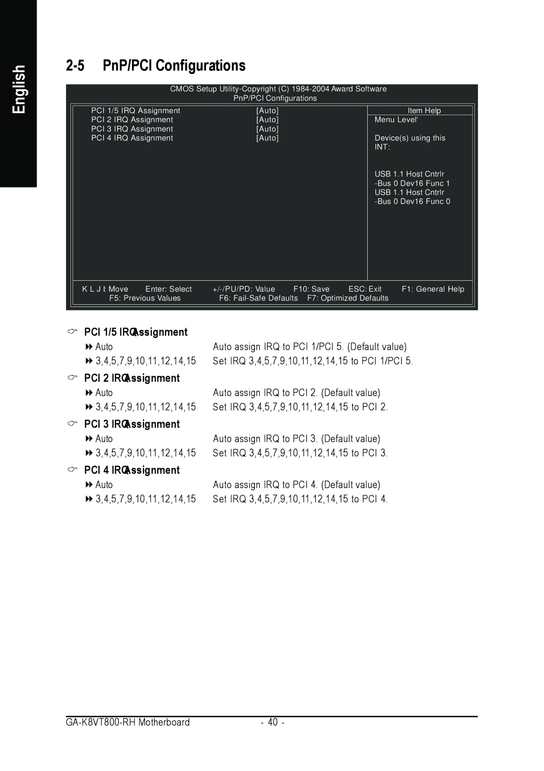 Gigabyte GA-K8VT800-RH user manual PnP/PCI Configurations, Int 