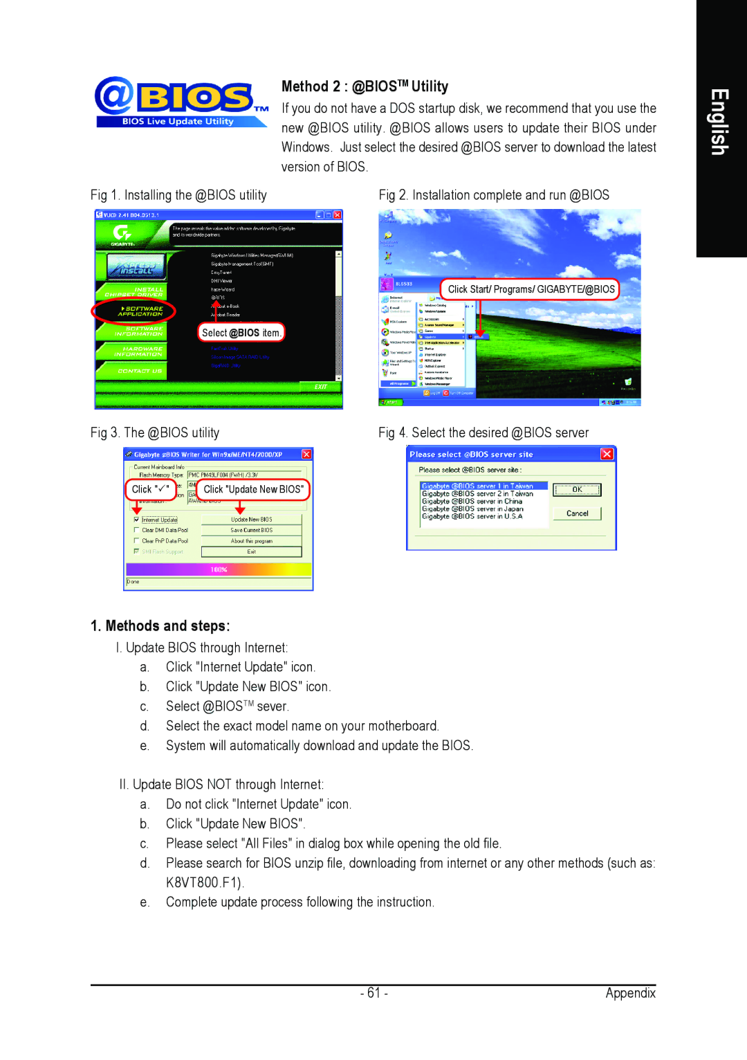 Gigabyte GA-K8VT800-RH user manual Method 2 @BIOSTM Utility, Methods and steps 