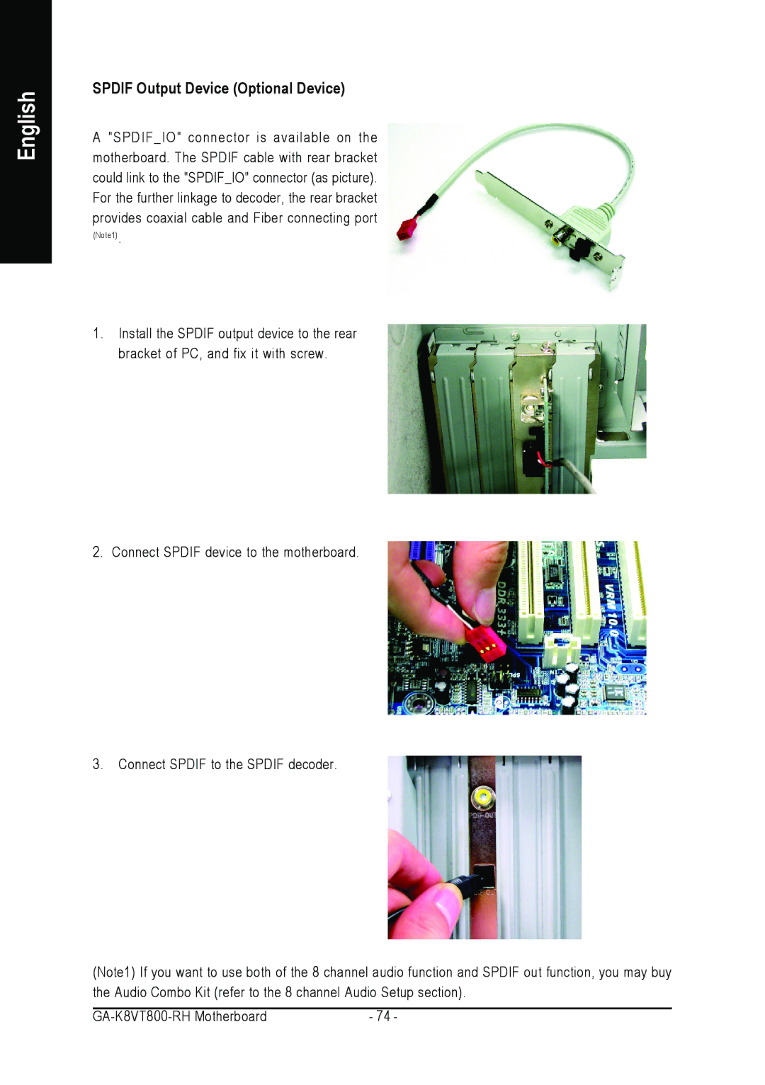 Gigabyte GA-K8VT800-RH user manual Spdif Output Device Optional Device 