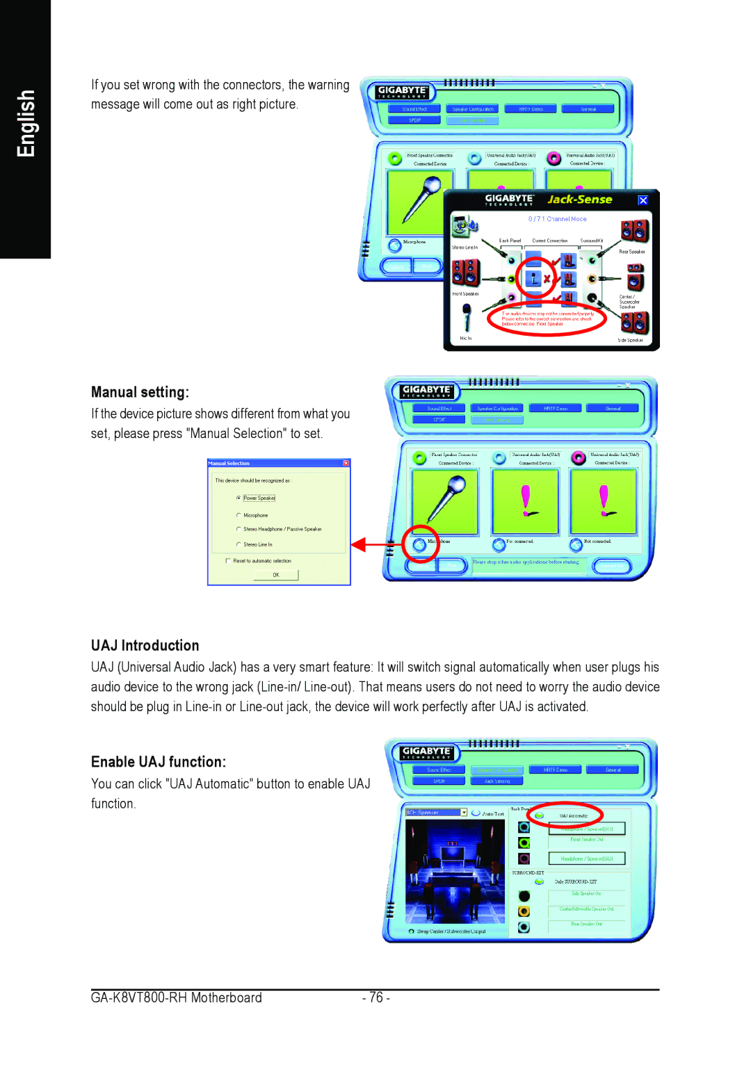 Gigabyte GA-K8VT800-RH user manual Manual setting, UAJ Introduction, Enable UAJ function 