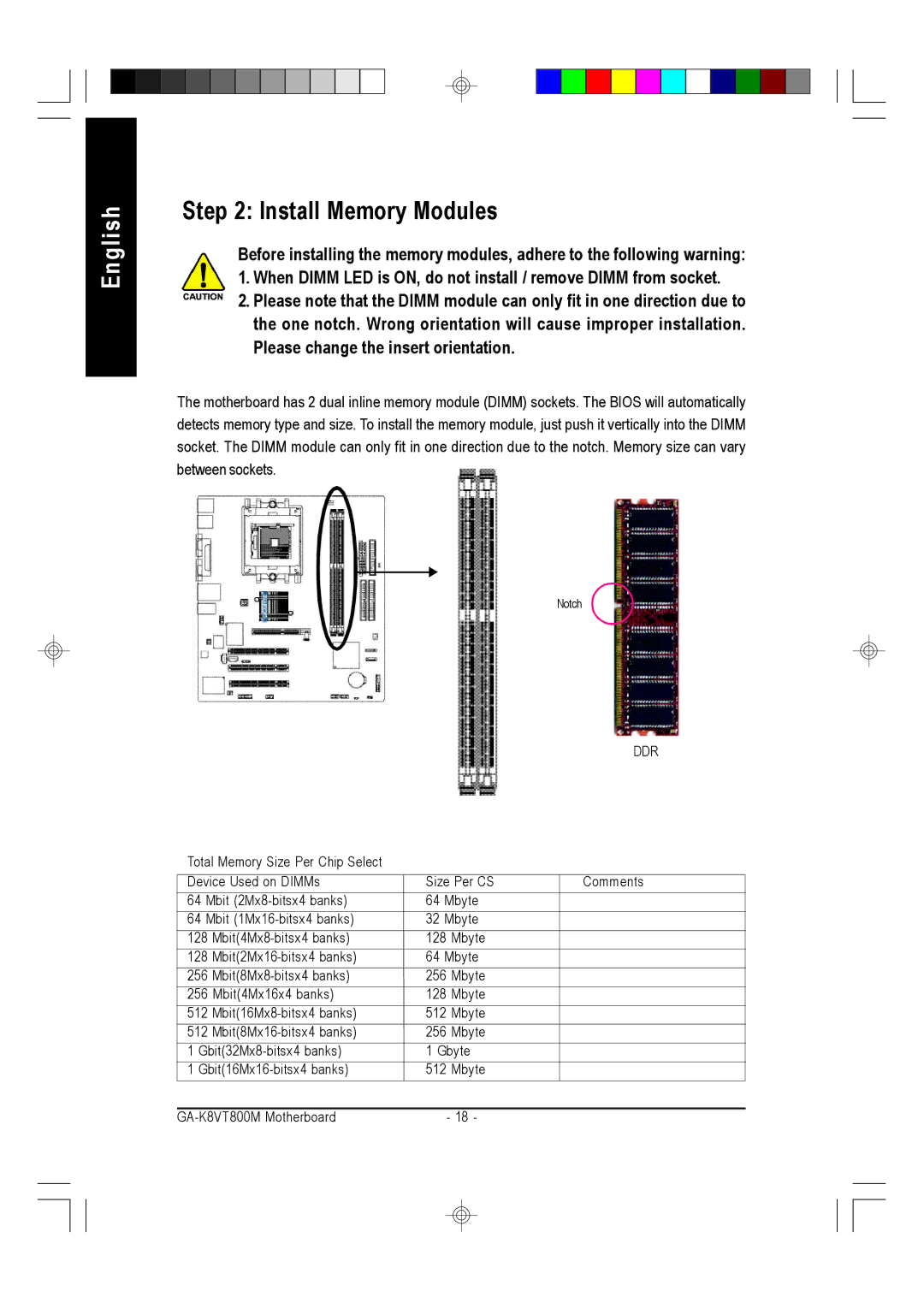 Gigabyte GA-K8VT800M user manual Install Memory Modules, Ddr 