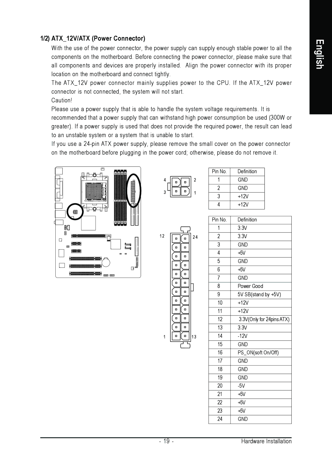 Gigabyte GA-K8VT890-9 user manual ATX12V/ATX Power Connector 