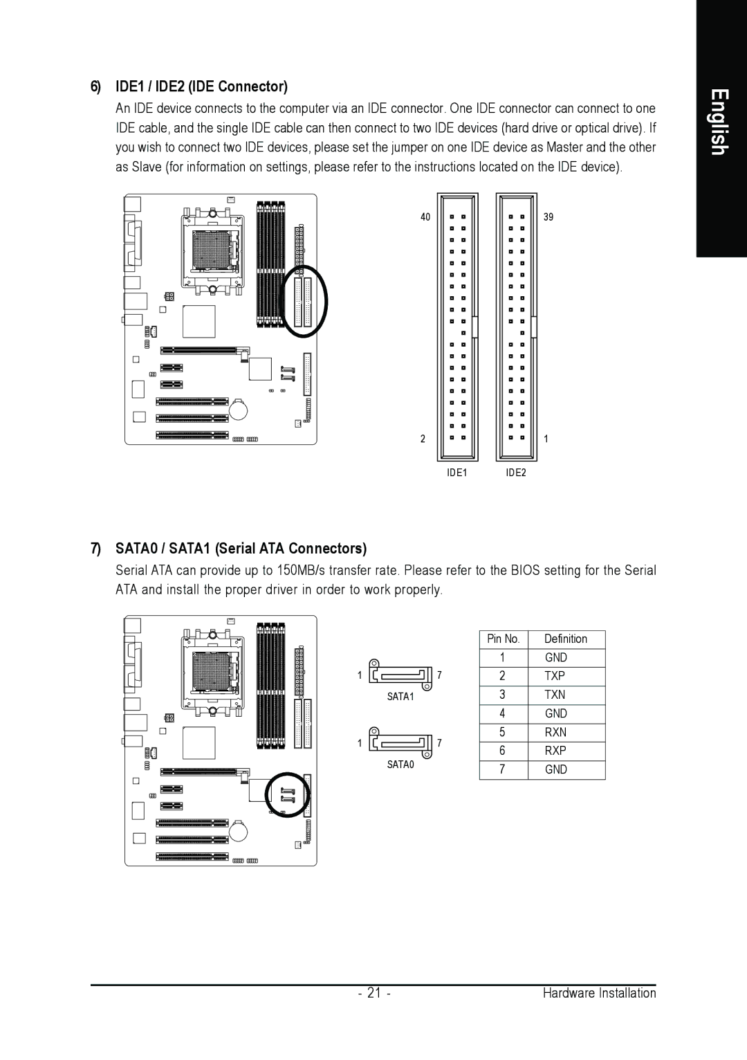 Gigabyte GA-K8VT890-9 user manual IDE1 / IDE2 IDE Connector, SATA0 / SATA1 Serial ATA Connectors 