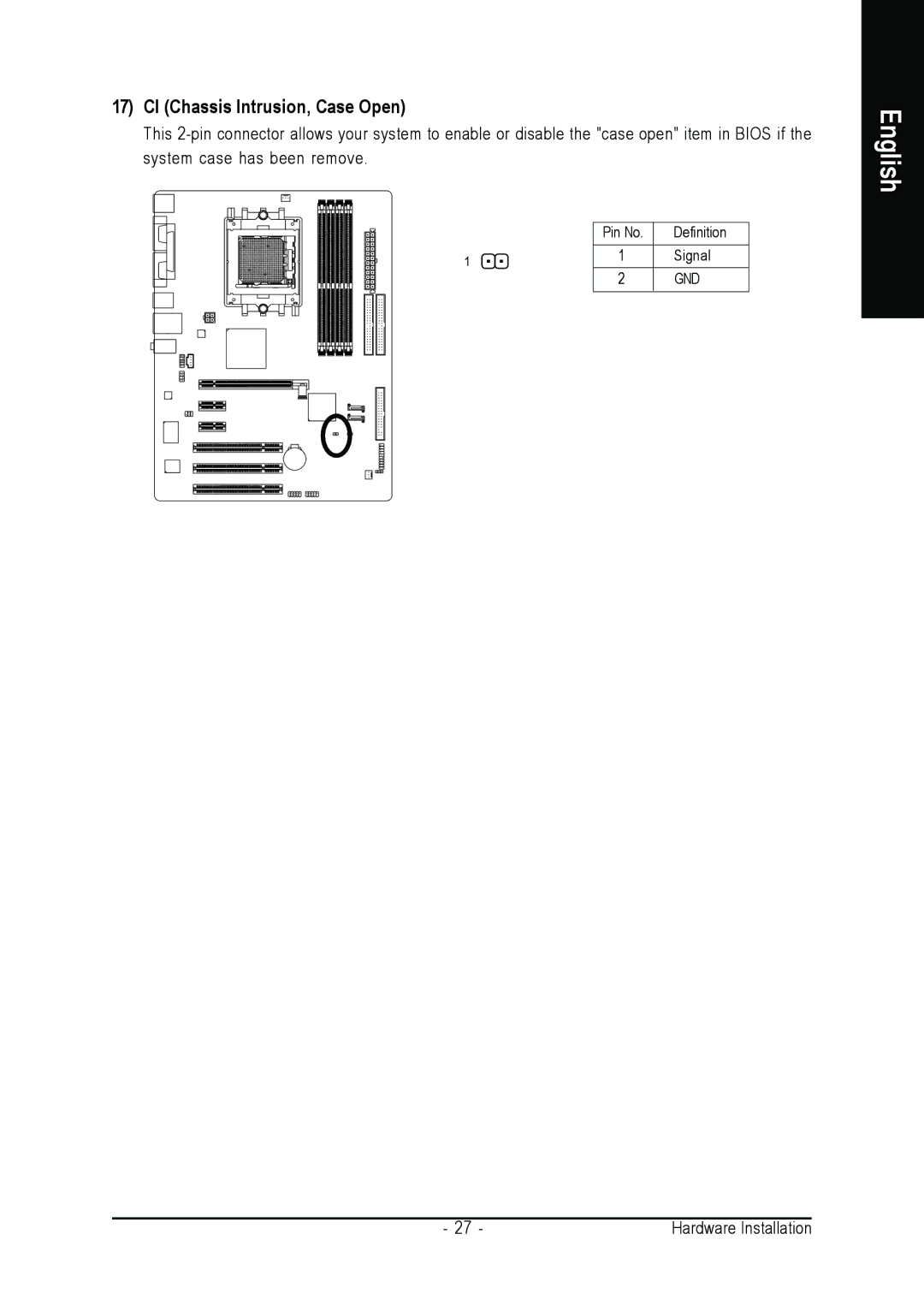 Gigabyte GA-K8VT890-9 user manual CI Chassis Intrusion, Case Open 