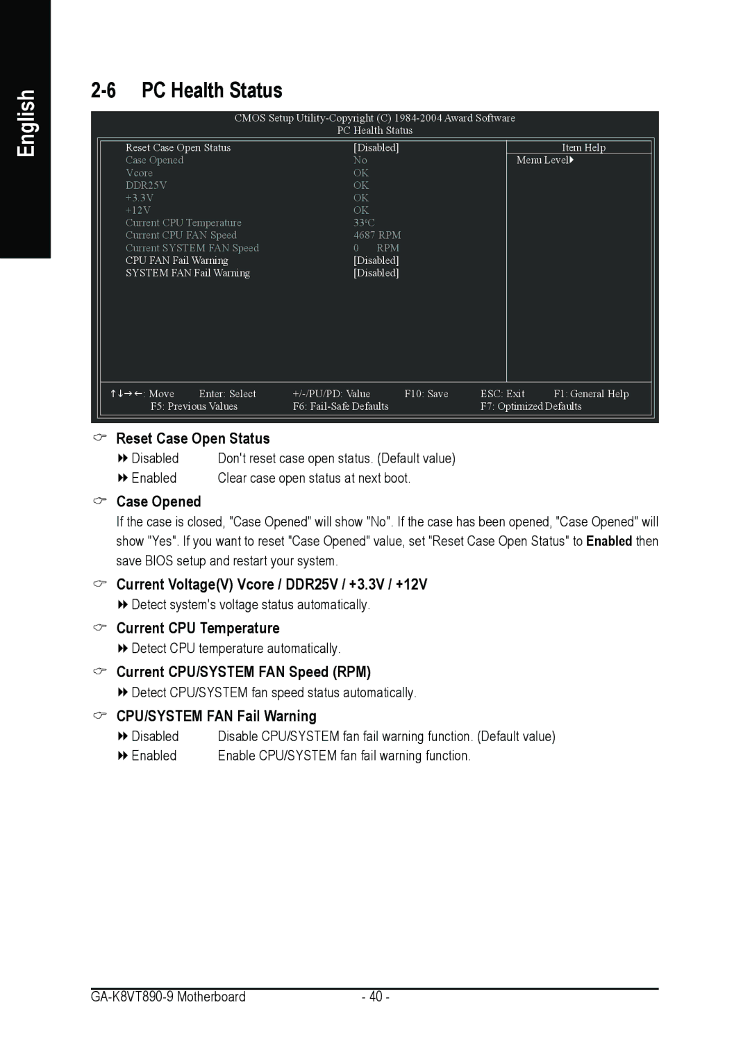 Gigabyte GA-K8VT890-9 user manual PC Health Status 