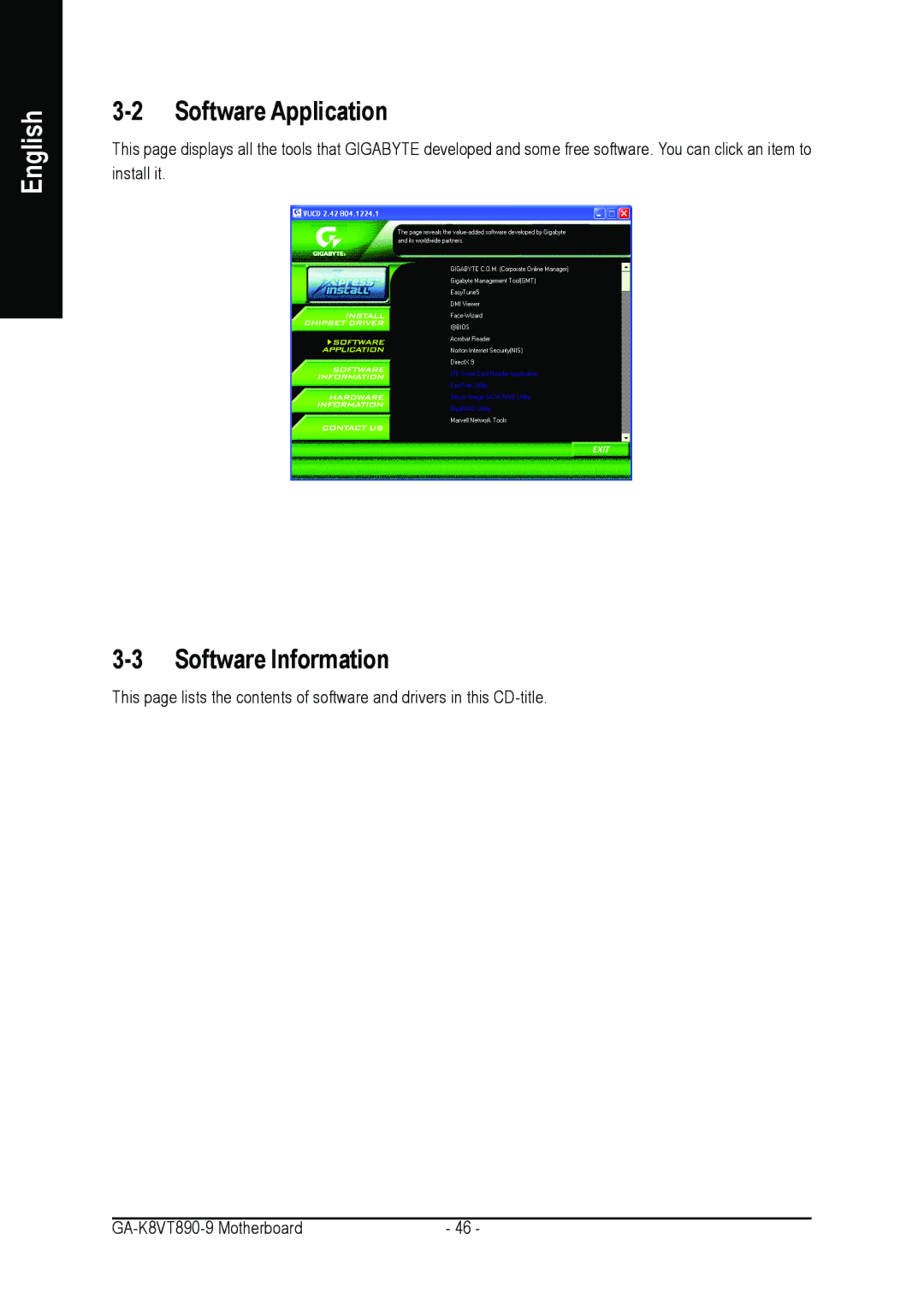 Gigabyte GA-K8VT890-9 user manual Software Application, Software Information 